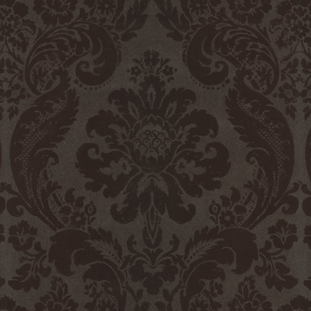 Shadow Brown Flocked Damask Wallpaper with Modern Damask Pattern - A-Street Prints 2763-87311
