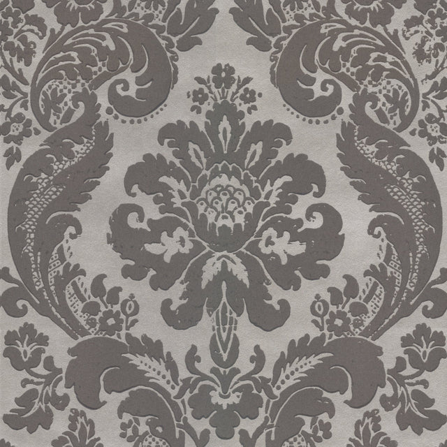 Shadow Grey Flocked Damask Wallpaper