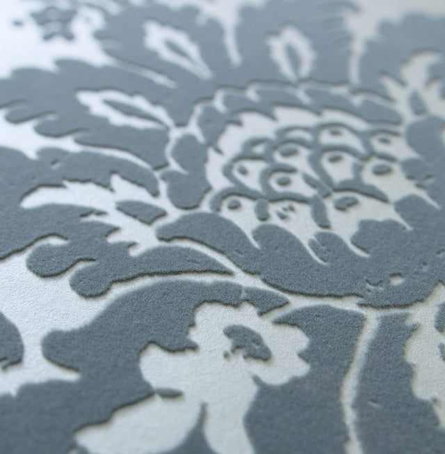 Shadow Grey Flocked Damask Wallpaper