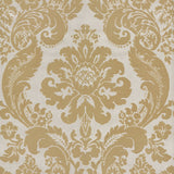 Shadow Khaki Flocked Damask Wallpaper with Pearlescent Cream Ground - A-Street Prints 2763-87314