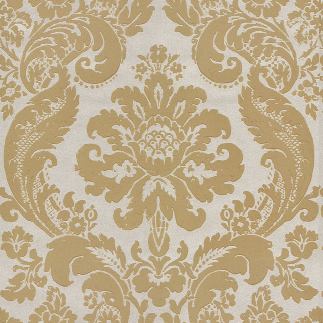 Shadow Khaki Flocked Damask Wallpaper with Pearlescent Cream Ground - A-Street Prints 2763-87314