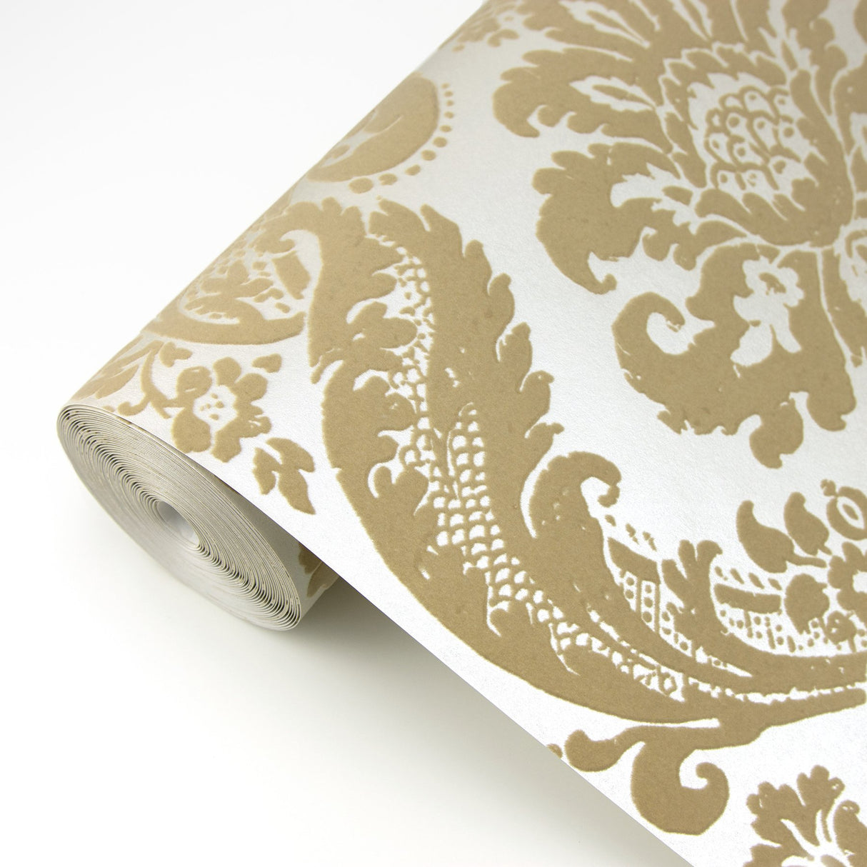 Shadow Khaki Flocked Damask Wallpaper with Pearlescent Cream Ground - A-Street Prints 2763-87314