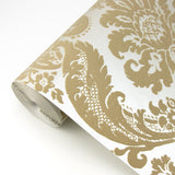 Shadow Khaki Flocked Damask Wallpaper with Pearlescent Cream Ground - A-Street Prints 2763-87314