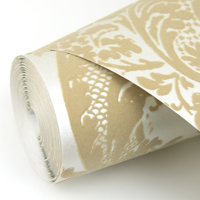 Shadow Khaki Flocked Damask Wallpaper with Pearlescent Cream Ground - A-Street Prints 2763-87314