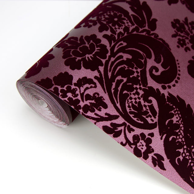 Shadow Merlot Flocked Damask Wallpaper with Modern Damask Pattern - A-Street Prints 2763-87315
