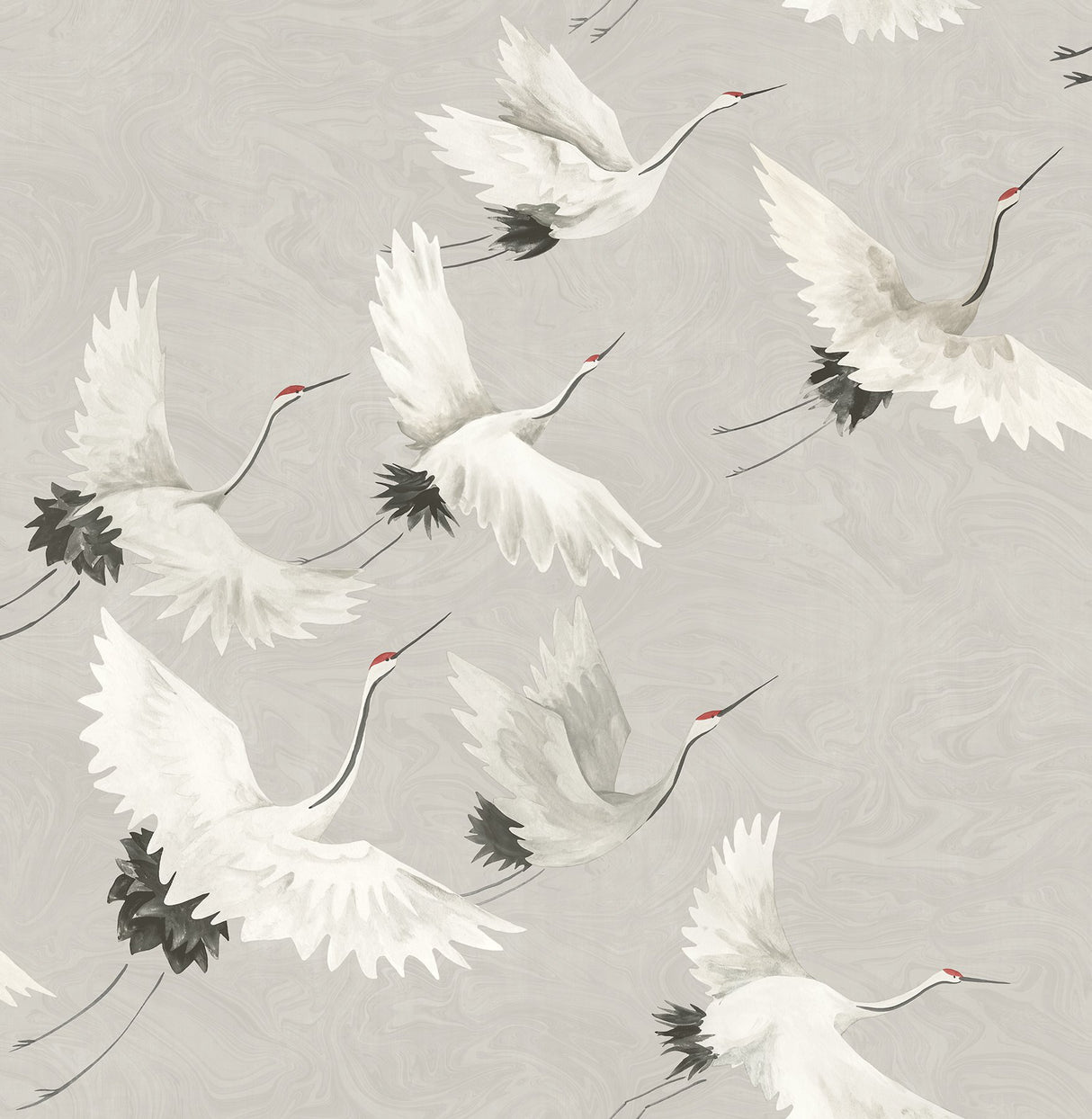 Windsong Grey Crane Wallpaper with Hand-Painted Bird Motif - A-Street Prints 2764-24304
