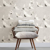 Windsong Grey Crane Wallpaper with Hand-Painted Bird Motif - A-Street Prints 2764-24304