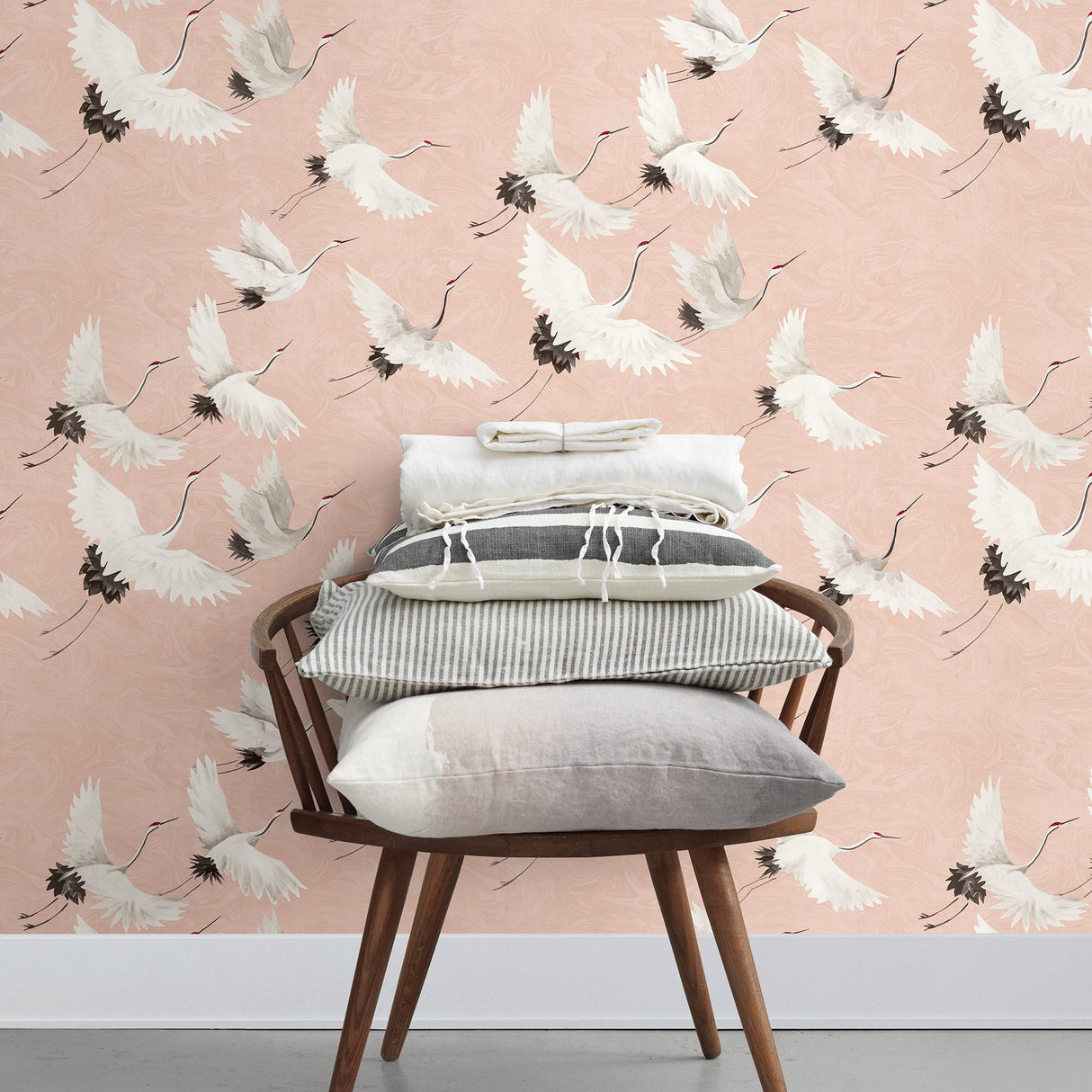 Windsong Pink Crane Wallpaper with Hand-Painted Bird Motif - A-Street Prints 2764-24305