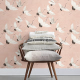 Windsong Pink Crane Wallpaper with Hand-Painted Bird Motif - A-Street Prints 2764-24305