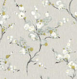 Bliss Blue Blossom Wallpaper with Hand-Painted Floral on Cool Grey Linen Print - A-Street Prints 2764-24308