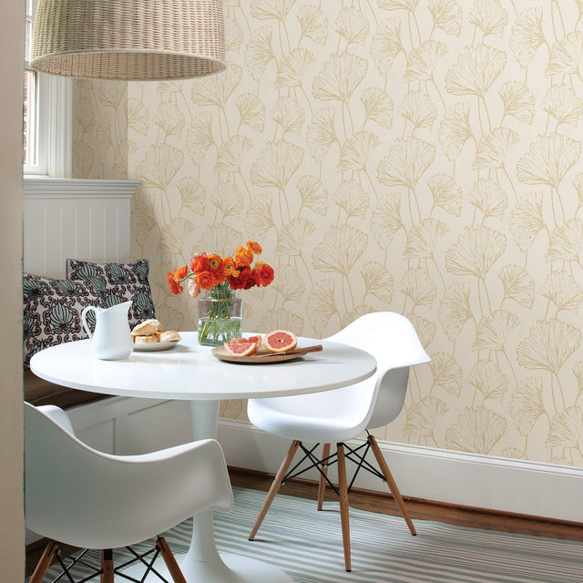 Reverie Gold Ginkgo Wallpaper with Modern Botanical Motif - A-Street Prints 2764-24316