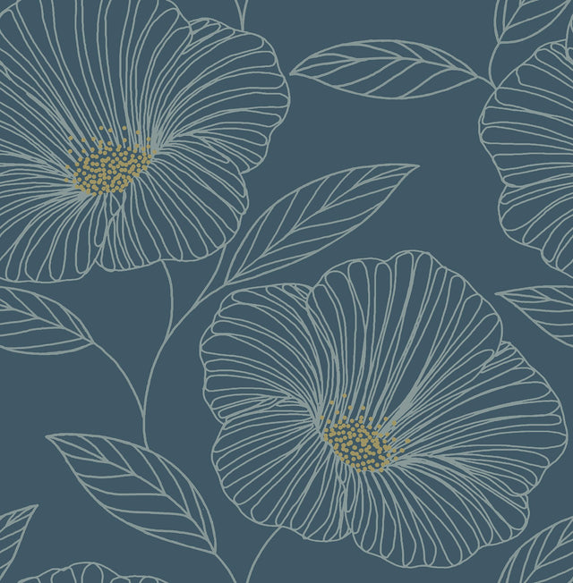 Mythic Blue Floral Wallpaper