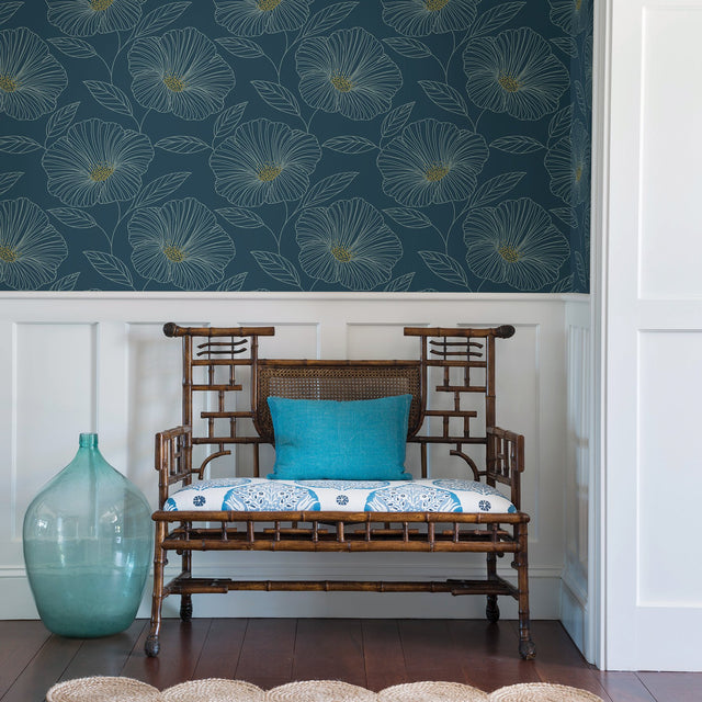 Mythic Blue Floral Wallpaper