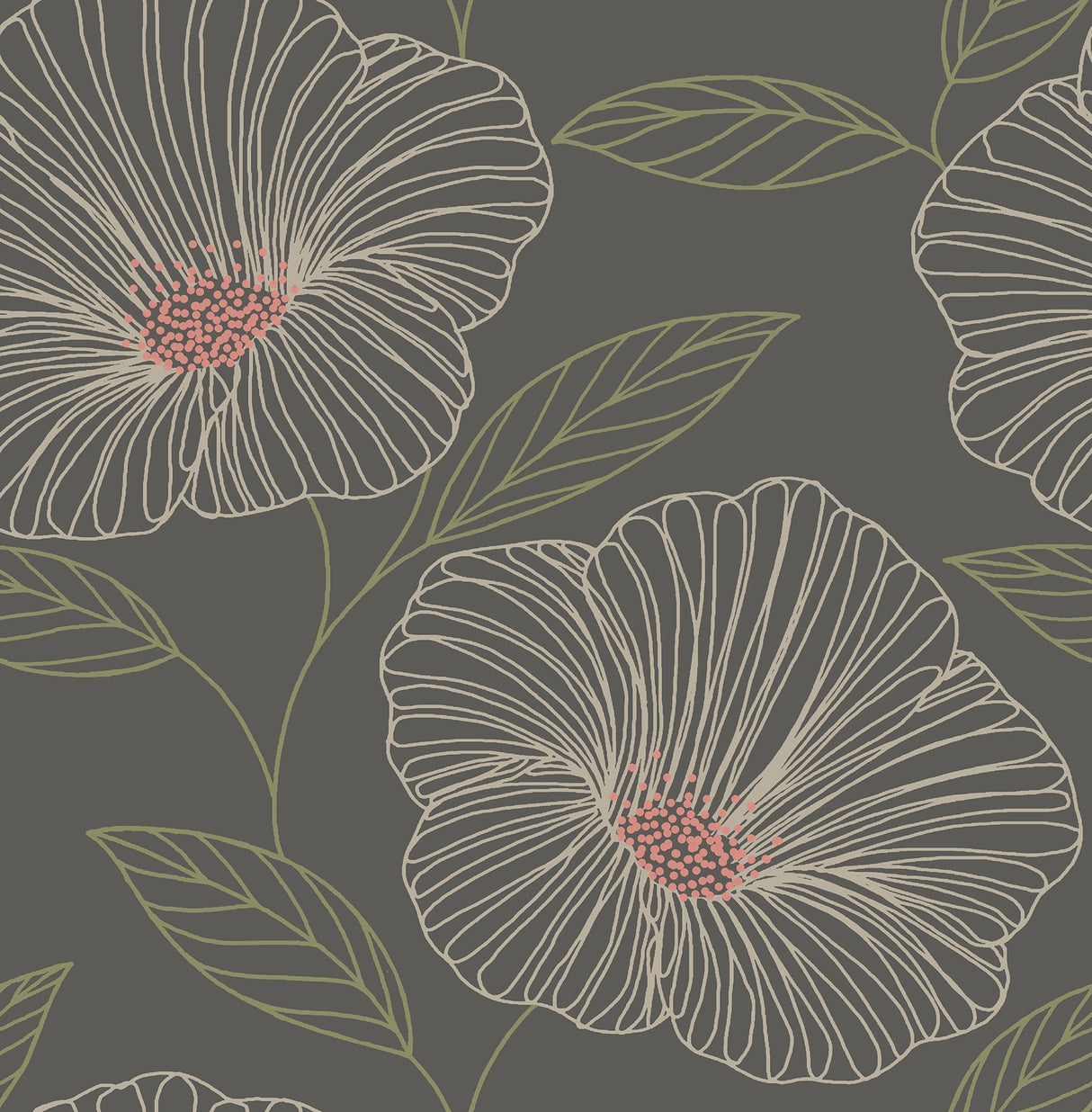 Mythic Grey Floral Wallpaper with Large-Scale Modern Flower Pattern - A-Street Prints 2764-24319