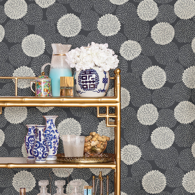 Blithe Charcoal Floral Wallpaper