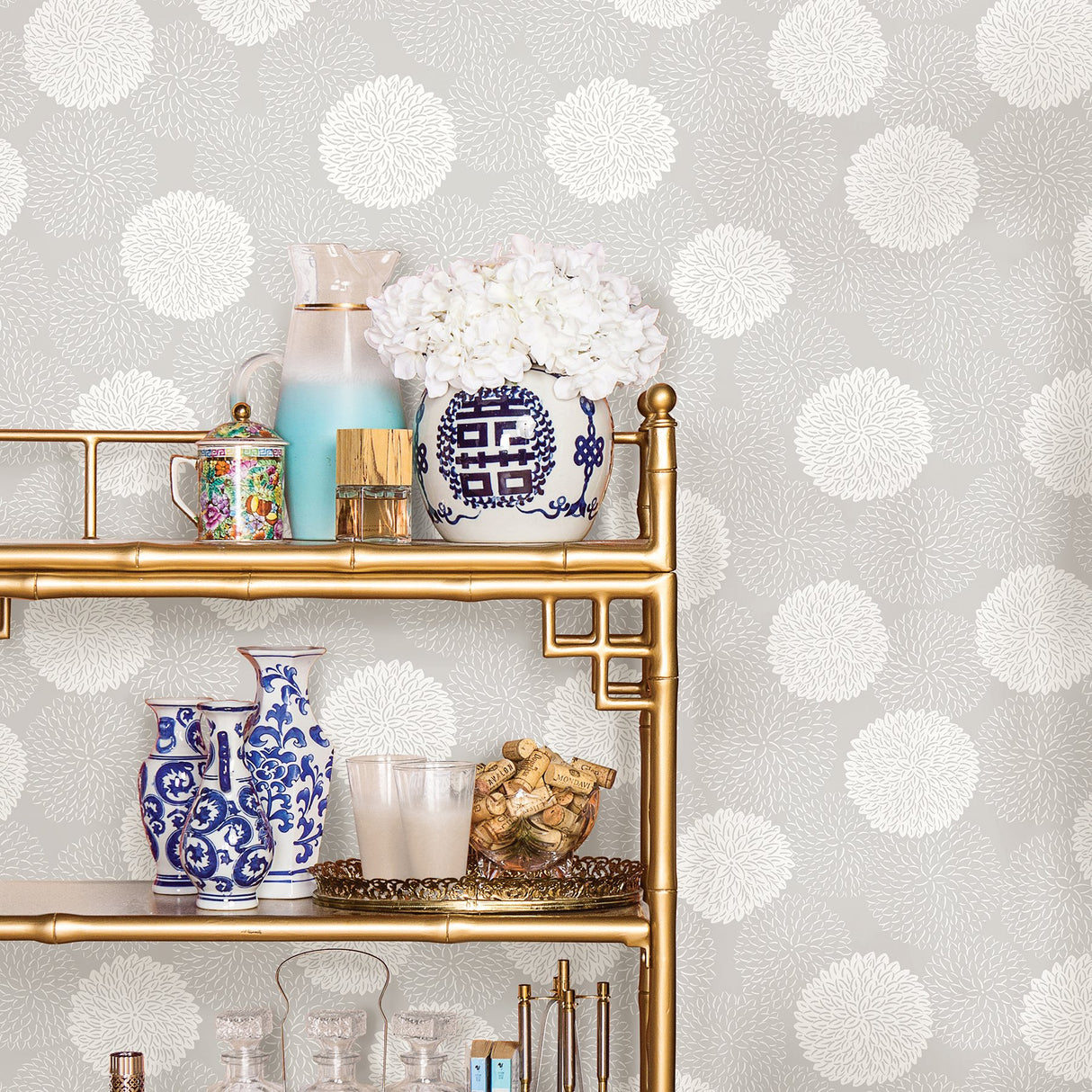 Blithe Taupe Floral Wallpaper with Chrysanthemum Motif - A-Street Prints 2764-24328