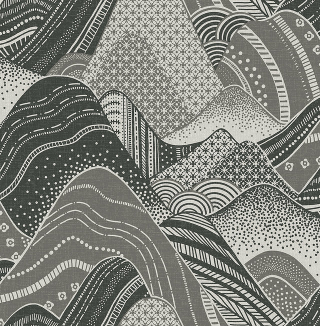 Meru Dark Grey Mountain Wallpaper with Modern Novelty Pattern - A-Street Prints 2764-24331