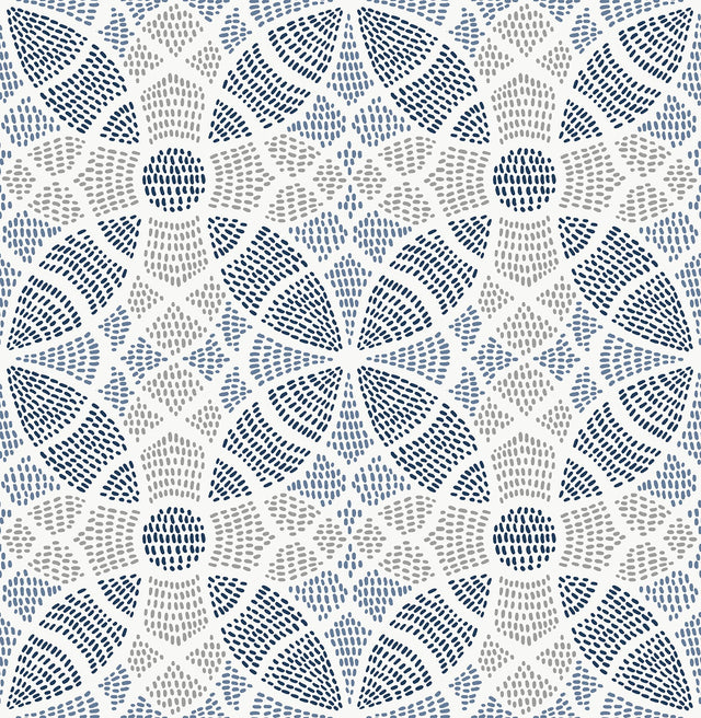 Zazen Blue Geometric Wallpaper with Modern Abstract Floral Dot Motif - A?Street Prints 2764-24335