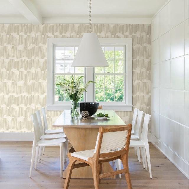 Serendipity Beige Shibori Wallpaper with Faux Grasscloth Stripe Pattern - A-Street Prints 2764-24345