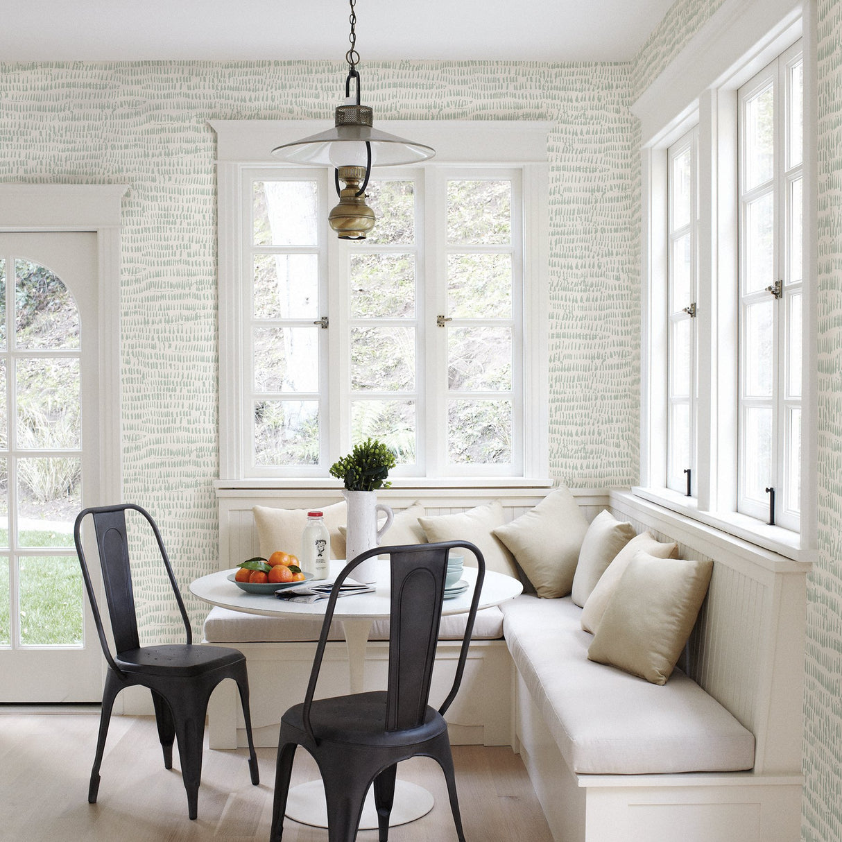 Runes Seafoam Brushstrokes Wallpaper with Modern Geometric Pattern - A-Street Prints 2764-24356