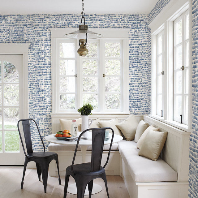 Runes Blue Brushstrokes Wallpaper with Modern Geometric Brushstroke Pattern - A-Street Prints 2764-24357