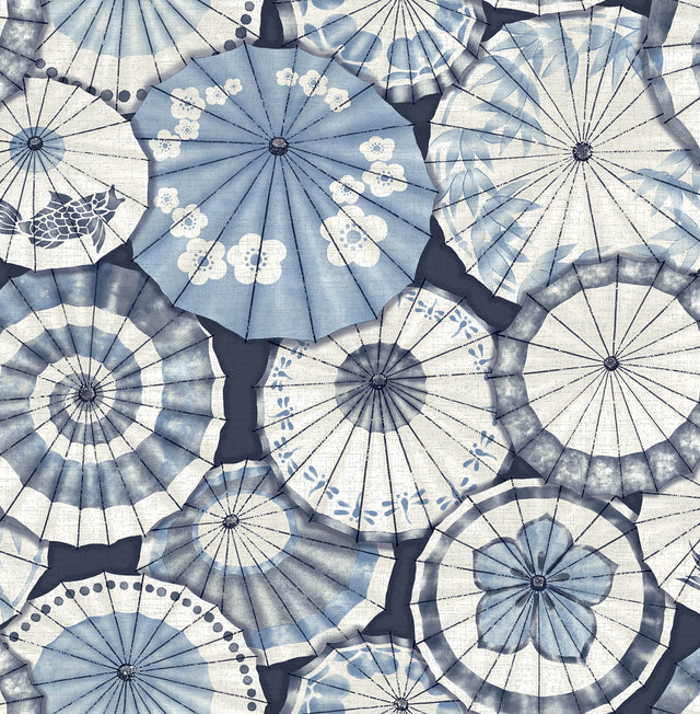 Mikado Blue Parasol Wallpaper with Modern Novelty Parasol Motif - A-Street Prints 2764-24361