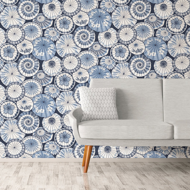 Mikado Blue Parasol Wallpaper with Modern Novelty Parasol Motif - A-Street Prints 2764-24361