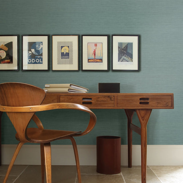 Citi Teal Woven Texture Wallpaper