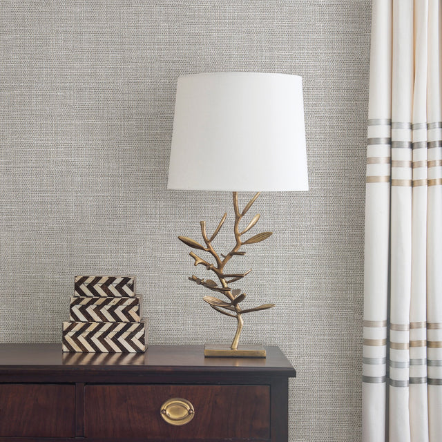 Bohemian Pewter Woven Texture Wallpaper with Metallic Fabric-Backed Vinyl Finish - Warner 2807-8026