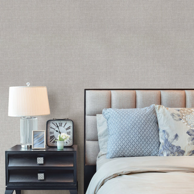 Bohemian Pewter Woven Texture Wallpaper with Metallic Fabric-Backed Vinyl Finish - Warner 2807-8026