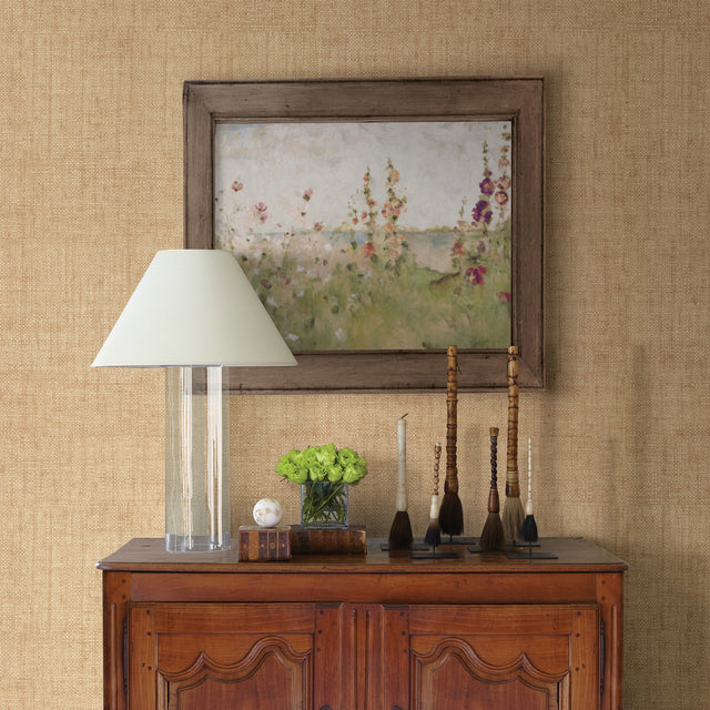 Caviar Beige Basketweave Wallpaper with Faux Grasscloth Fabric & Woven Texture - Warner 2807-87917