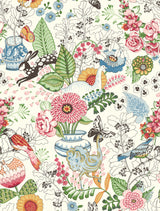 Whimsy Multicolor Fauna Wallpaper with Scandinavian Floral & Animal Pattern - A-Street Prints 2821-12801