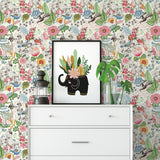 Whimsy Multicolor Fauna Wallpaper with Scandinavian Floral & Animal Pattern - A-Street Prints 2821-12801