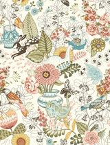 Whimsy Pink Fauna Wallpaper with Scandinavian Floral and Animal Motif - A-Street Prints 2821-12802
