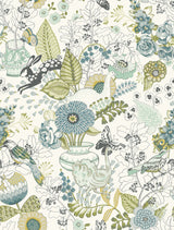 Whimsy Green Fauna Wallpaper with Scandinavian Floral & Fauna Pattern - A-Street Prints 2821-12803