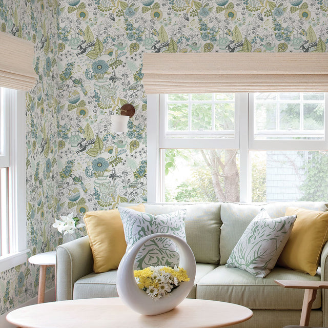 Whimsy Green Fauna Wallpaper with Scandinavian Floral & Fauna Pattern - A-Street Prints 2821-12803