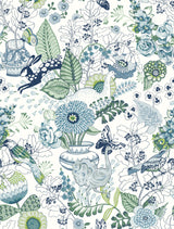 Whimsy Blue Fauna Wallpaper with Scandinavian Floral & Fauna Pattern - A-Street Prints 2821-12804