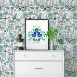 Whimsy Blue Fauna Wallpaper with Scandinavian Floral & Fauna Pattern - A-Street Prints 2821-12804