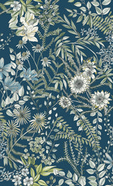 Full Bloom Navy Floral Wallpaper with Botanical Watercolor Motif - A-Street Prints 2821-12902