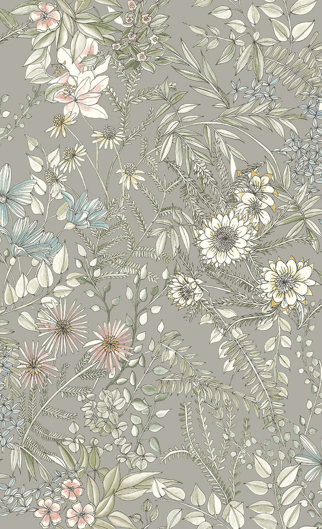 Full Bloom Beige Floral Wallpaper with Scandinavian Botanical Non Woven Style - A-Street Prints 2821-12903