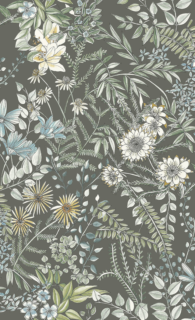 Full Bloom Taupe Floral Wallpaper with Scandinavian Botanical Pattern - A-Street Prints 2821-12905