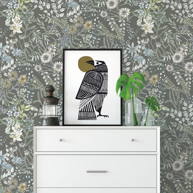 Full Bloom Taupe Floral Wallpaper with Scandinavian Botanical Pattern - A-Street Prints 2821-12905