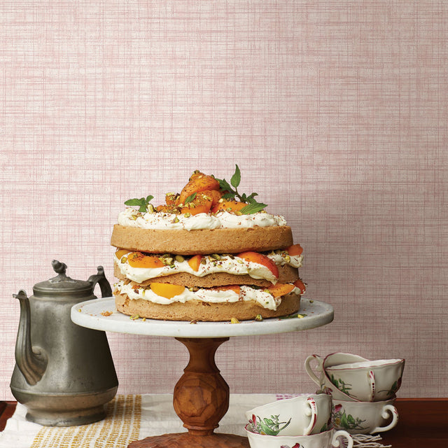 Mendocino Rose Linen Pink Wallpaper with Fabric & Woven Texture - A-Street Prints 2821-24272