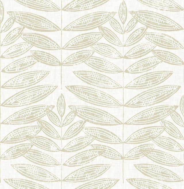 Akira Beige Leaf Wallpaper with Scandinavian Botanical Block Print - A-Street Prints 2821-25100