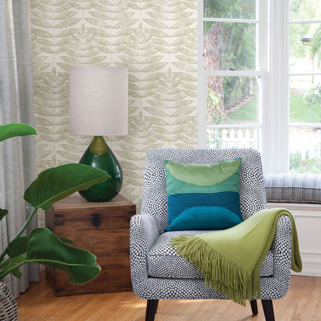 Akira Beige Leaf Wallpaper with Scandinavian Botanical Block Print - A-Street Prints 2821-25100