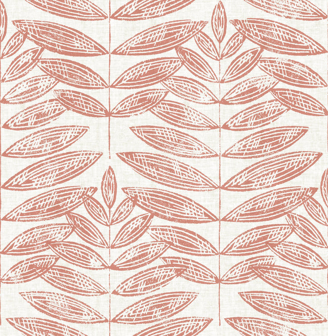 Akira Coral Leaf Wallpaper with Botanical Leaves on Faux Linen - A-Street Prints 2821-25103