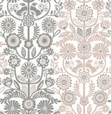 Lovebirds Light Pink Folk Stripe Wallpaper with Scandinavian Floral Stripe Motif - A-Street Prints 2821-25105