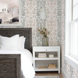 Lovebirds Light Pink Folk Stripe Wallpaper with Scandinavian Floral Stripe Motif - A-Street Prints 2821-25105