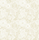 Ana Cream Floral Wallpaper with Scandinavian White Silhouette Florals - Brewster 2821-25108