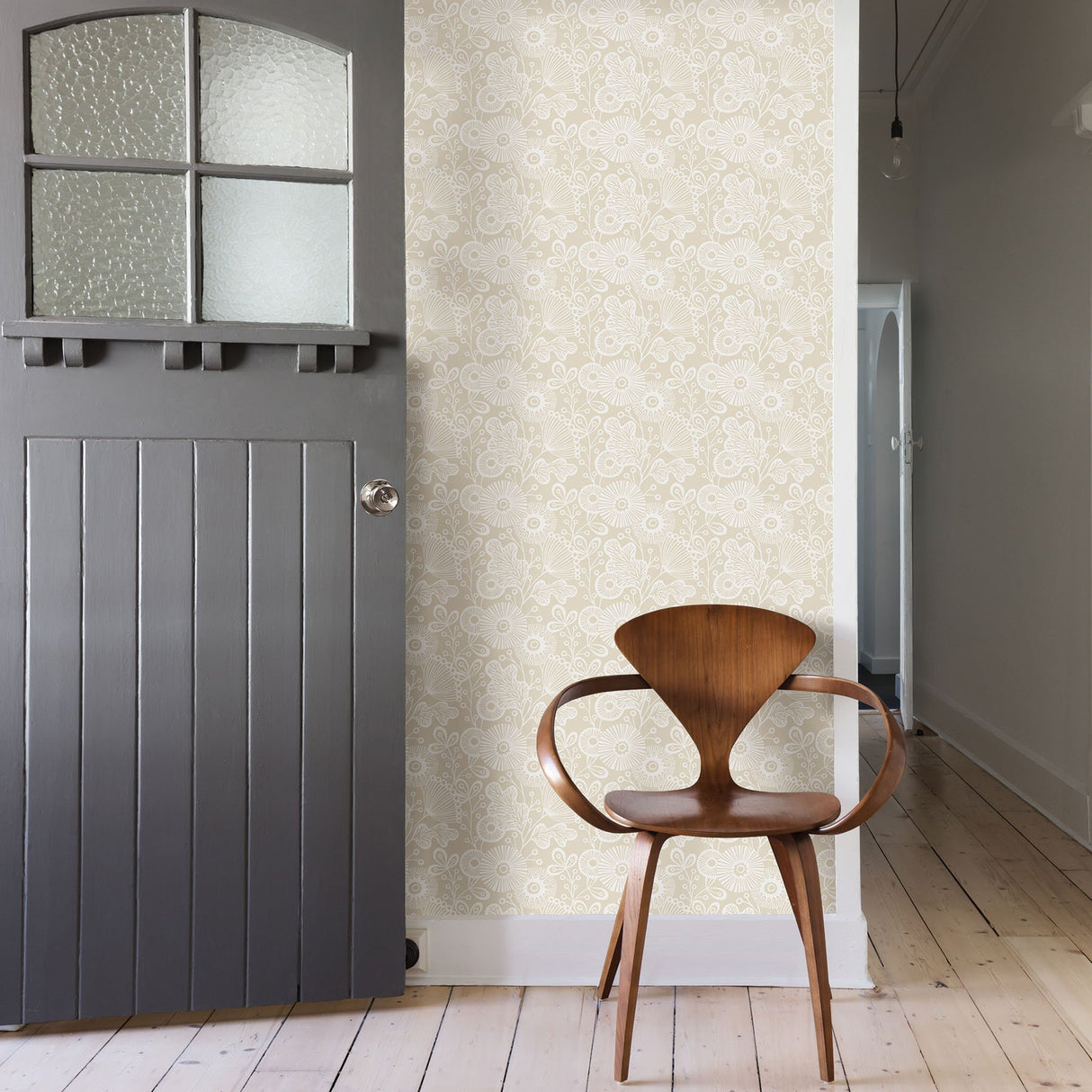 Ana Cream Floral Wallpaper with Scandinavian White Silhouette Florals - Brewster 2821-25108